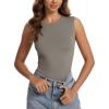 imageODODOS Womens Double Layer Sleeveless Tee UltraSoft Lightweight Crew Neck Basic TShirts Slim Fit Tank TopDesert Taupe