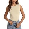 imageODODOS Womens Double Layer Sleeveless Tee UltraSoft Lightweight Crew Neck Basic TShirts Slim Fit Tank TopWheat