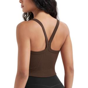 imageODODOS Womens Seamless Crop Cami Wide Scoop Neck Ribbed Soft Open Racerback Cropped TankBrunette