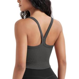 imageODODOS Womens Seamless Crop Cami Wide Scoop Neck Ribbed Soft Open Racerback Cropped TankCharcoal