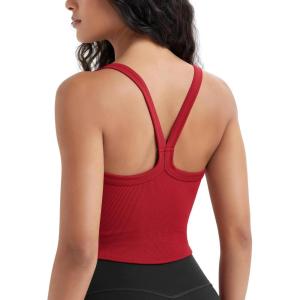 imageODODOS Womens Seamless Crop Cami Wide Scoop Neck Ribbed Soft Open Racerback Cropped TankFlame Scarlet