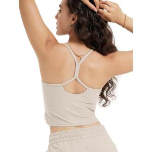 imageODODOS Womens Slim Racerback Cropped Tank  Stratum Tech Sports Bra Ultra Soft UPF 50 Cami Top with Builtin BraEcru Heather