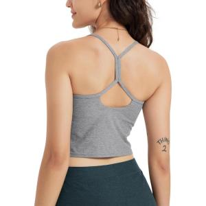 imageODODOS Womens Slim Racerback Cropped Tank  Stratum Tech Sports Bra Ultra Soft UPF 50 Cami Top with Builtin BraGrey Heather