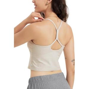 imageODODOS Womens Slim Racerback Cropped Tank  Stratum Tech Sports Bra Ultra Soft UPF 50 Cami Top with Builtin BraMilkweed Heather
