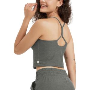 imageODODOS Womens Slim Racerback Cropped Tank  Stratum Tech Sports Bra Ultra Soft UPF 50 Cami Top with Builtin BraSmoke Heather