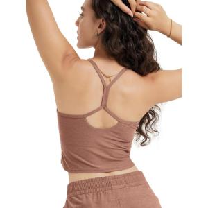 imageODODOS Womens Slim Racerback Cropped Tank  Stratum Tech Sports Bra Ultra Soft UPF 50 Cami Top with Builtin BraTamarind Heather