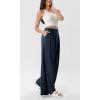 imageODODOS Chiffon Flowy Pleated Wide Leg Pants for Women Lightweight High Waist Trouser with Pockets2729quot 31quot InseamDark Blue