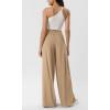 imageODODOS Chiffon Flowy Pleated Wide Leg Pants for Women Lightweight High Waist Trouser with Pockets2729quot 31quot InseamDesert