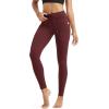 imageODODOS Womens Drawstring Tie Daily Pocket Leggings 25quot  28quot High Waist Workout Yoga PantsBurgundy