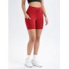 imageODODOS Womens Drawstring Tie Daily Shorts with Pockets 6quot Inseam High Waist Workout Yoga Biker ShortsRed