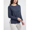 imageODODOS Womens PeachSoft Boat Neck Long Sleeve Shirt Side Slit Relaxed Fit Casual Top for Yoga ampamp LoungeNaval