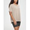 imageODODOS Womens Split Hem Oversize Short Sleeve Shirts Modal Soft V Neck Tee Casual Lounge Yoga TopsAbalone