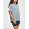 imageODODOS Womens Split Hem Oversize Short Sleeve Shirts Modal Soft V Neck Tee Casual Lounge Yoga TopsBlue Fog