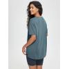 imageODODOS Womens Split Hem Oversize Short Sleeve Shirts Modal Soft V Neck Tee Casual Lounge Yoga TopsBluesteel