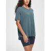 imageODODOS Womens Split Hem Oversize Short Sleeve Shirts Modal Soft V Neck Tee Casual Lounge Yoga TopsBluesteel
