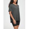 imageODODOS Womens Split Hem Oversize Short Sleeve Shirts Modal Soft V Neck Tee Casual Lounge Yoga TopsCharcoal