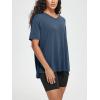 imageODODOS Womens Split Hem Oversize Short Sleeve Shirts Modal Soft V Neck Tee Casual Lounge Yoga TopsDark Blue