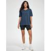 imageODODOS Womens Split Hem Oversize Short Sleeve Shirts Modal Soft V Neck Tee Casual Lounge Yoga TopsDark Blue