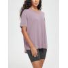 imageODODOS Womens Split Hem Oversize Short Sleeve Shirts Modal Soft V Neck Tee Casual Lounge Yoga TopsLavender