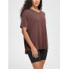 imageODODOS Womens Split Hem Oversize Short Sleeve Shirts Modal Soft V Neck Tee Casual Lounge Yoga TopsSangria