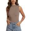 imageODODOS Womens Double Layer Mock Neck Sleeveless Tee UltraSoft Lightweight Basic TShirts Slim Fit Tank TopChocolate Malt