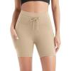 imageODODOS Womens Drawstring Tie Daily Shorts with Pockets 6quot Inseam High Waist Workout Yoga Biker ShortsBeige