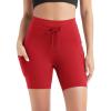 imageODODOS Womens Drawstring Tie Daily Shorts with Pockets 6quot Inseam High Waist Workout Yoga Biker ShortsRed