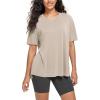 imageODODOS Womens Split Hem Oversize Short Sleeve Shirts Modal Soft V Neck Tee Casual Lounge Yoga TopsAbalone