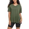 imageODODOS Womens Split Hem Oversize Short Sleeve Shirts Modal Soft V Neck Tee Casual Lounge Yoga TopsArmy Green