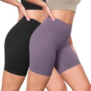 imageODODOS 2Pack High Waist Workout Shorts for Women Tummy Control Workout Gym Athletic Biker Shorts6quot  8quot InseamBlackash Violet