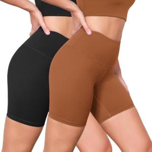 imageODODOS 2Pack High Waist Workout Shorts for Women Tummy Control Workout Gym Athletic Biker Shorts6quot  8quot InseamBlackcaramel
