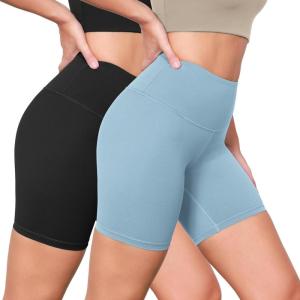 imageODODOS 2Pack High Waist Workout Shorts for Women Tummy Control Workout Gym Athletic Biker Shorts6quot  8quot InseamBlackchambray