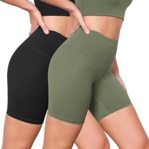 imageODODOS 2Pack High Waist Workout Shorts for Women Tummy Control Workout Gym Athletic Biker Shorts6quot  8quot InseamBlackdark Olive