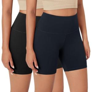 imageODODOS 2Pack High Waist Workout Shorts for Women Tummy Control Workout Gym Athletic Biker Shorts6quot  8quot InseamBlackdeep Navy