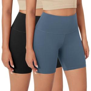 imageODODOS 2Pack High Waist Workout Shorts for Women Tummy Control Workout Gym Athletic Biker Shorts6quot  8quot InseamBlackink Blue