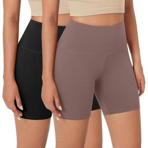 imageODODOS 2Pack High Waist Workout Shorts for Women Tummy Control Workout Gym Athletic Biker Shorts6quot  8quot InseamBlackpurple Taupe