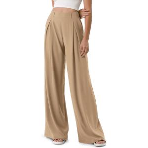 imageODODOS Chiffon Flowy Pleated Wide Leg Pants for Women Lightweight High Waist Trouser with Pockets2729quot 31quot InseamDesert