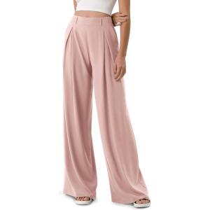 imageODODOS Chiffon Flowy Pleated Wide Leg Pants for Women Lightweight High Waist Trouser with Pockets2729quot 31quot InseamPink