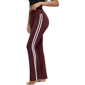 imageODODOS Cloud Feeling Flared Yoga Pants for Women High Waist Casual Bootleg Lounge Pants 30quot32quot InseamPiping Burgundy
