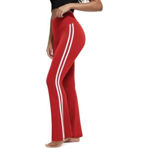 imageODODOS Cloud Feeling Flared Yoga Pants for Women High Waist Casual Bootleg Lounge Pants 30quot32quot InseamPiping Red
