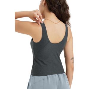 imageODODOS Cloud Feeling Tank Bra for Women U Back Wirefree Longline Sports Bra Yoga Crop TopCharcoal Heather