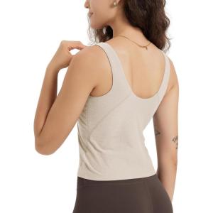 imageODODOS Cloud Feeling Tank Bra for Women U Back Wirefree Longline Sports Bra Yoga Crop TopEcru Heather