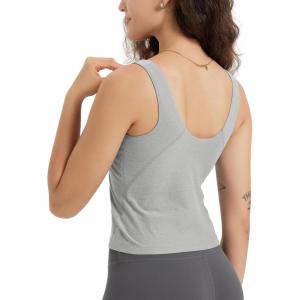 imageODODOS Cloud Feeling Tank Bra for Women U Back Wirefree Longline Sports Bra Yoga Crop TopPale Grey Heather
