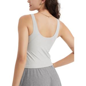imageODODOS Cloud Feeling Tank Bra for Women U Back Wirefree Longline Sports Bra Yoga Crop TopSalt Heather