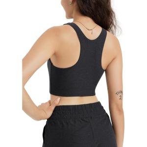 imageODODOS Racerback Tank Bra for Women High Neck Non Padded Medium Support Sports Bra Workout Yoga Crop TopsBlack Heather