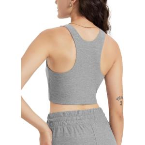 imageODODOS Racerback Tank Bra for Women High Neck Non Padded Medium Support Sports Bra Workout Yoga Crop TopsGrey Heather