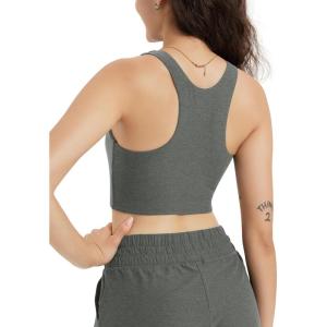 imageODODOS Racerback Tank Bra for Women High Neck Non Padded Medium Support Sports Bra Workout Yoga Crop TopsSmoke Heather