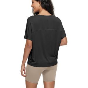 imageODODOS Womens Cozy French Terry Batwing Sleeveless Tee  Soft Crew Neck Curved Hem Relaxed Fit Casual ShirtsBlack