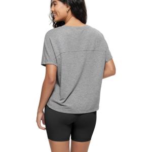 imageODODOS Womens Cozy French Terry Batwing Sleeveless Tee  Soft Crew Neck Curved Hem Relaxed Fit Casual ShirtsGrey Heather