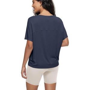 imageODODOS Womens Cozy French Terry Batwing Sleeveless Tee  Soft Crew Neck Curved Hem Relaxed Fit Casual ShirtsNavy